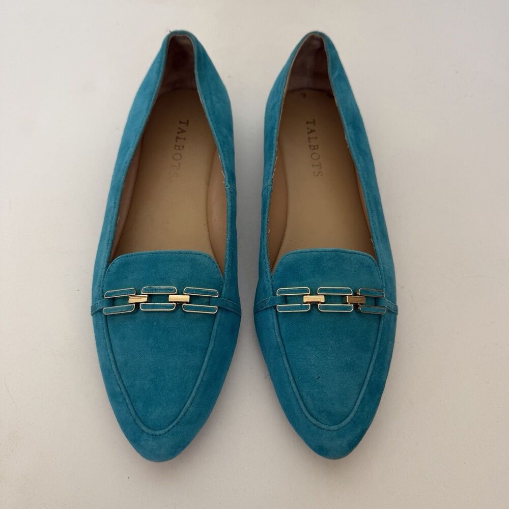 Talbots Suede Leather Flat Loafer 6.5 Turquoise Preppy Old Money Palm Beach Chic